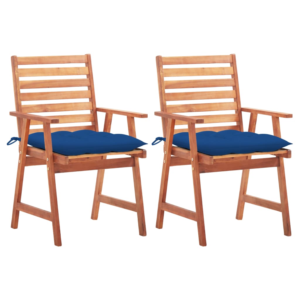 2 Sillas de comedor para jardín de madera con cojines Azul Marino