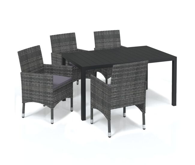 Juego muebles jardin 5 piezas con cojines ratán sintético gris longitud mesa 150 cm
