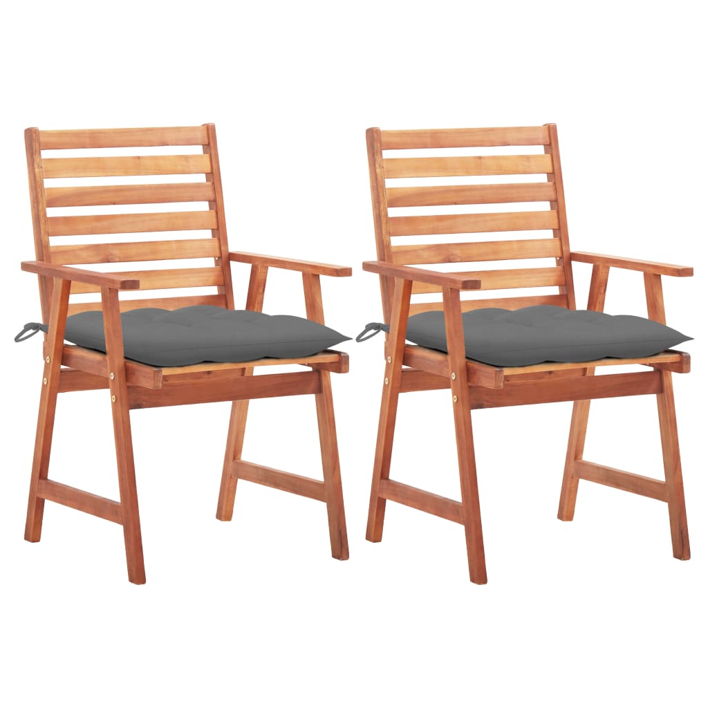 2 Sillas de comedor para jardín de madera con cojines Gris