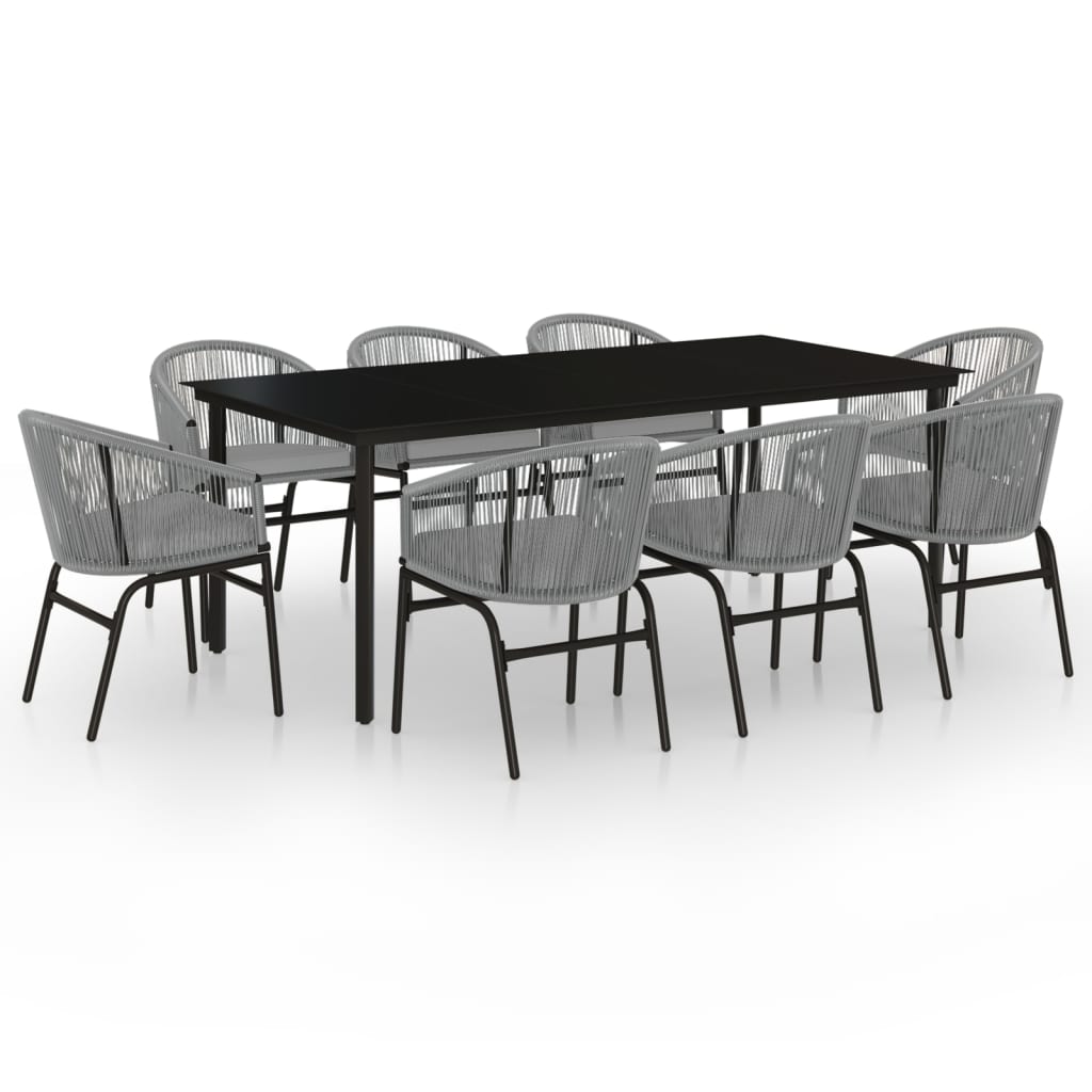 Juego de comedor de jardin 9 piezas ratán sintético gris longitud mesa 200 cm