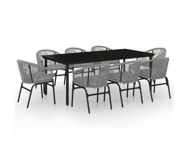 Juego de comedor de jardin 9 piezas ratán sintético gris longitud mesa 200 cm