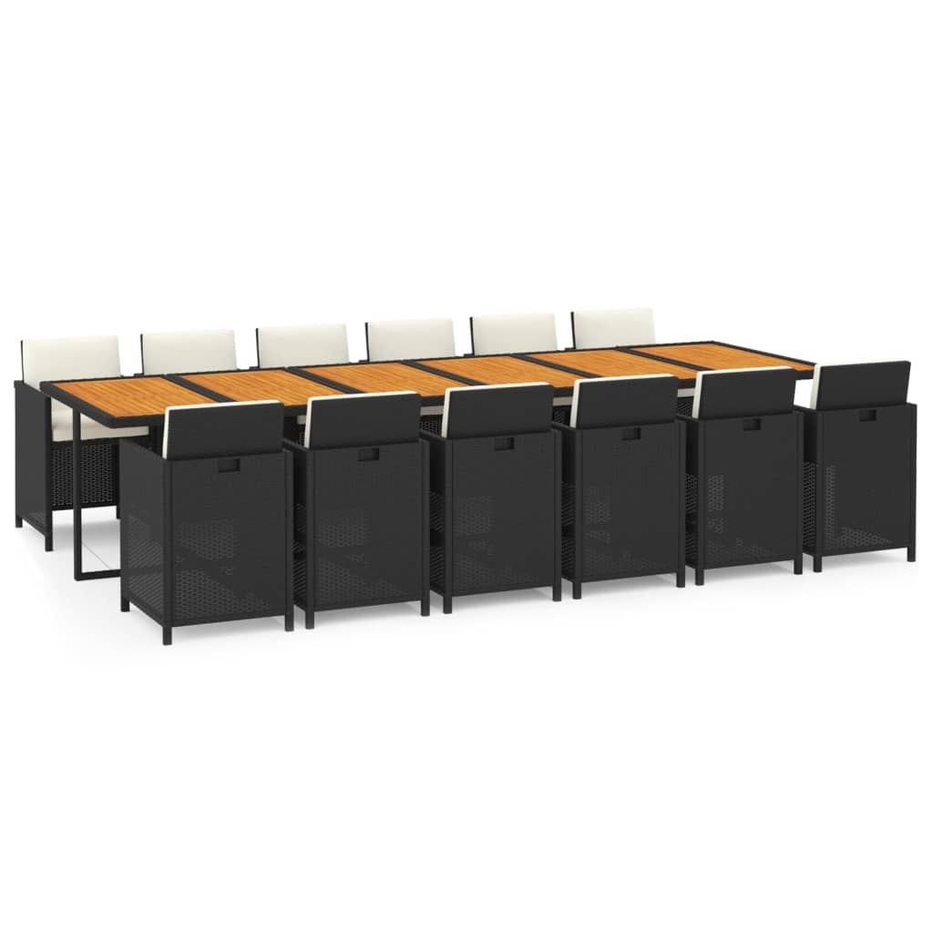 Juego comedor jardin 13 piezas con cojines ratán sintético negro sin reposapies