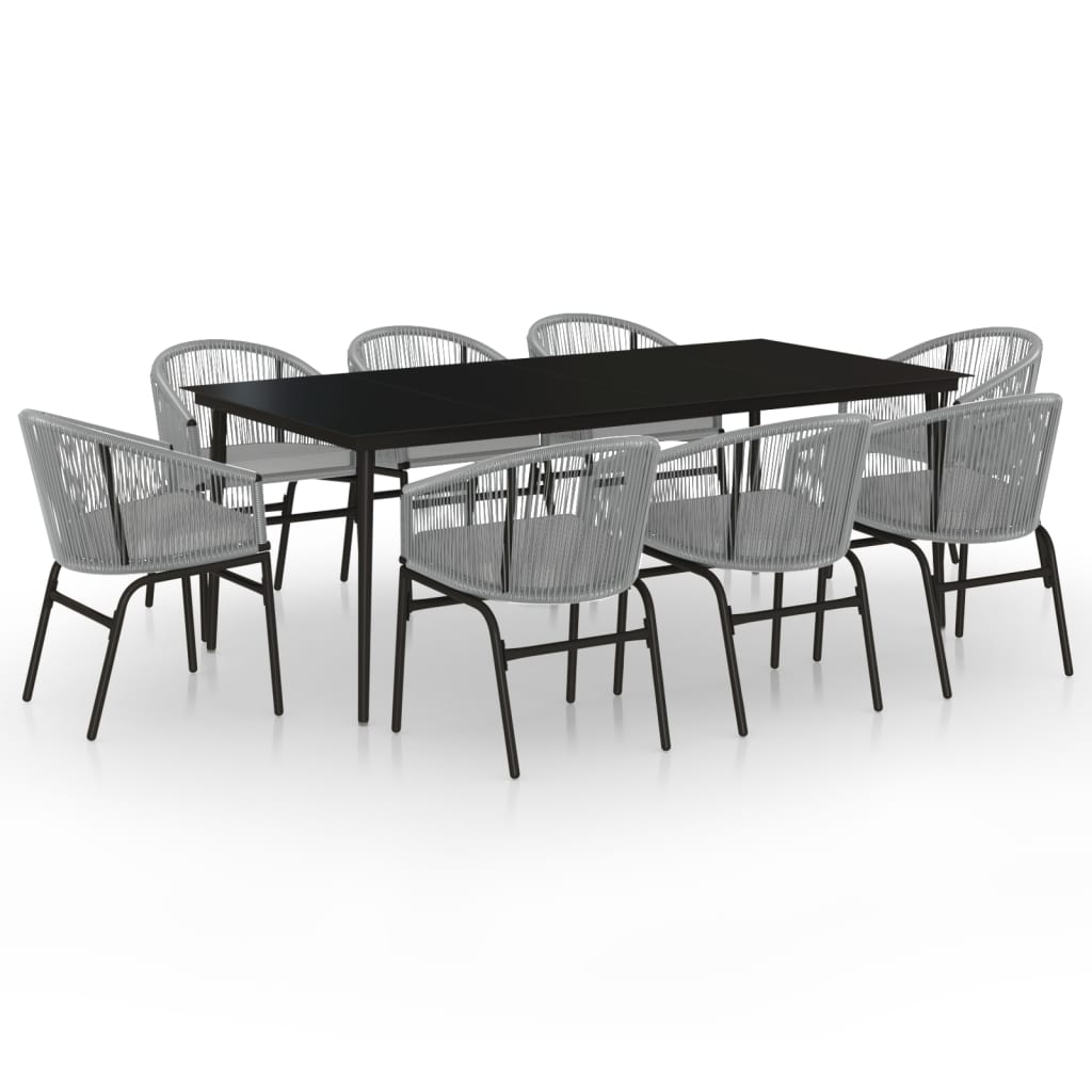 Juego de comedor de jardin 9 piezas ratán sintético gris longitud mesa 200 cm