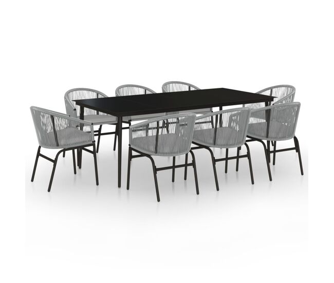 Juego de comedor de jardin 9 piezas ratán sintético gris longitud mesa 200 cm