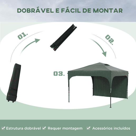Outsunny Tenda Dobrável 3x3m com Altura Ajustável Tenda de Jardim com 1 Parede Lateral Teto com Ventilação 4 Sacos de Areia e Bolsa de Transporte para Campismo Festas Verde Outsunny Tenda Dobrável 3x3m com Altura Ajustável Tenda de Jardim com 1 Parede Lateral Teto com Ventilação 4 Sacos de Areia e Bolsa de Transporte para Campismo Festas Verde