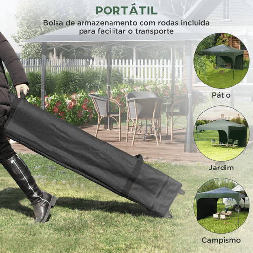 Outsunny Tenda Dobrável 3x3m com Altura Ajustável Tenda de Jardim com 1 Parede Lateral Teto com Ventilação 4 Sacos de Areia e Bolsa de Transporte para Campismo Festas Verde Outsunny Tenda Dobrável 3x3m com Altura Ajustável Tenda de Jardim com 1 Parede Lateral Teto com Ventilação 4 Sacos de Areia e Bolsa de Transporte para Campismo Festas Verde