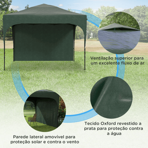 Outsunny Tenda Dobrável 3x3m com Altura Ajustável Tenda de Jardim com 1 Parede Lateral Teto com Ventilação 4 Sacos de Areia e Bolsa de Transporte para Campismo Festas Verde Outsunny Tenda Dobrável 3x3m com Altura Ajustável Tenda de Jardim com 1 Parede Lateral Teto com Ventilação 4 Sacos de Areia e Bolsa de Transporte para Campismo Festas Verde