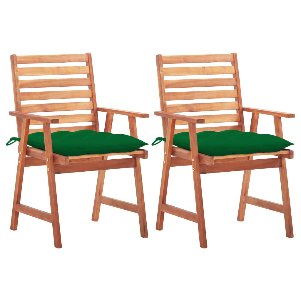 2 Sillas de comedor para jardín de madera con cojines Verde Oscuro