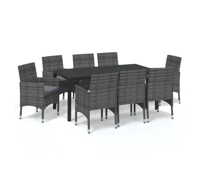 Set de muebles jardin 9 piezas con cojines ratán sintético gris 185 cm table length