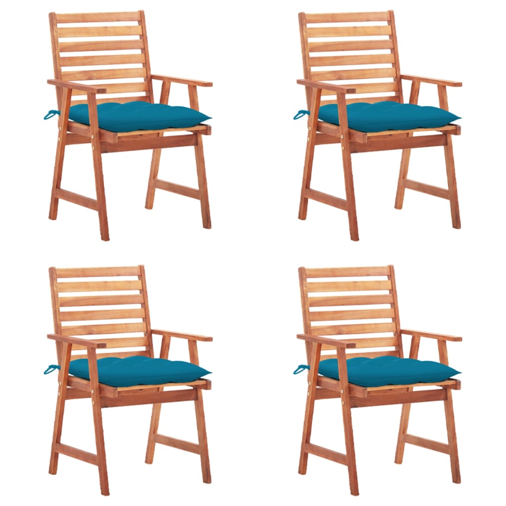 4 Sillas de comedor para jardín de madera con cojines Azul