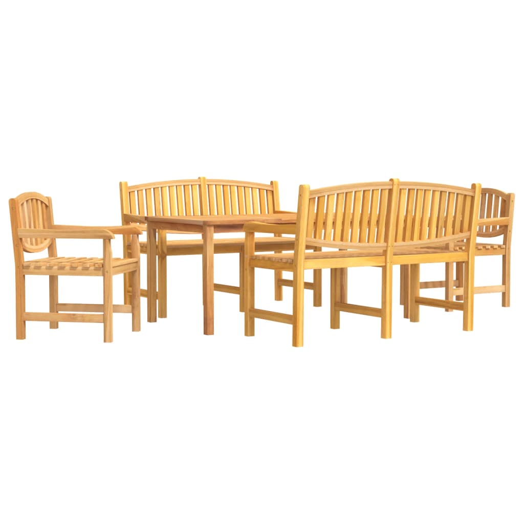 Juego de comedor para jardin 5 piezas madera maciza de teca longitud mesa 180 cm 2x chair + 2x bench + table