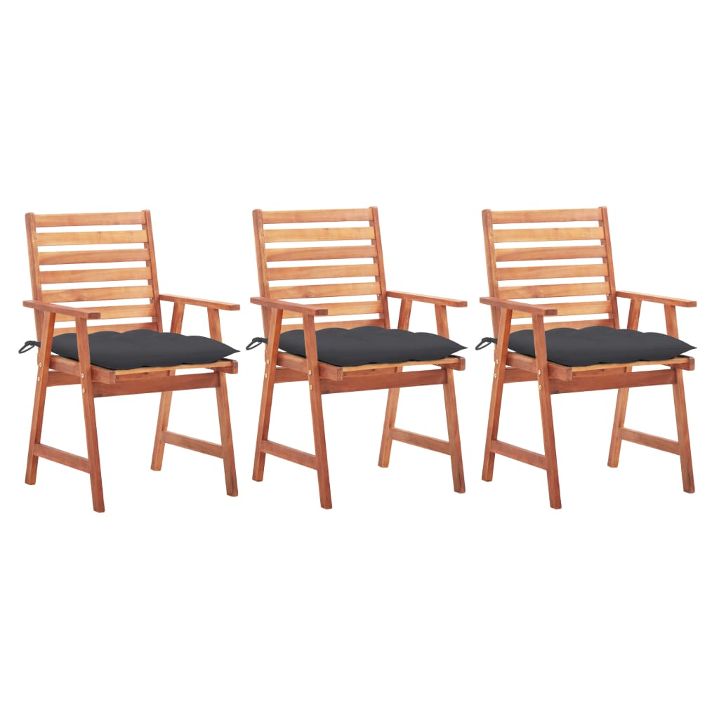3 Sillas de comedor para jardín de madera con cojines Antracita