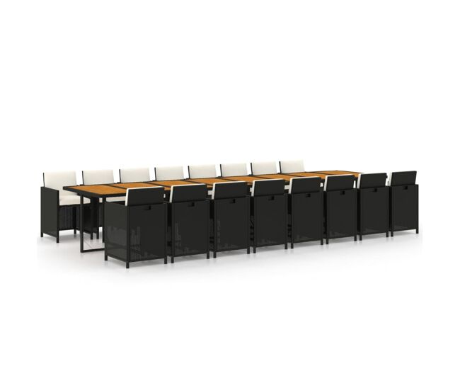 Set de comedor jardin 17 piezas con cojines ratán sintético negro sin reposapies