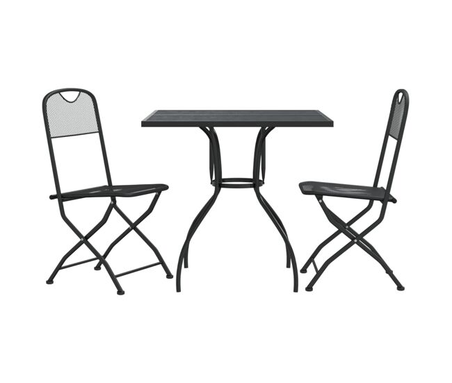 Juego de comedor de jardin 3 piezas malla metálica gris antracita