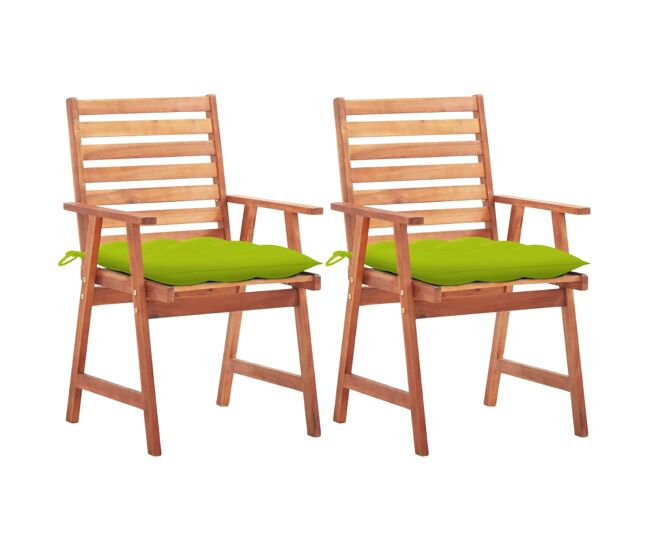 2 Sillas de comedor para jardín de madera con cojines