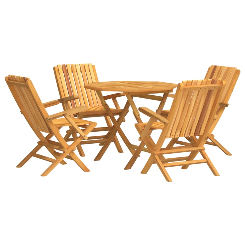 Juego de comedor para jardin 5 piezas madera maciza de teca con reposabrazos octa¡gono