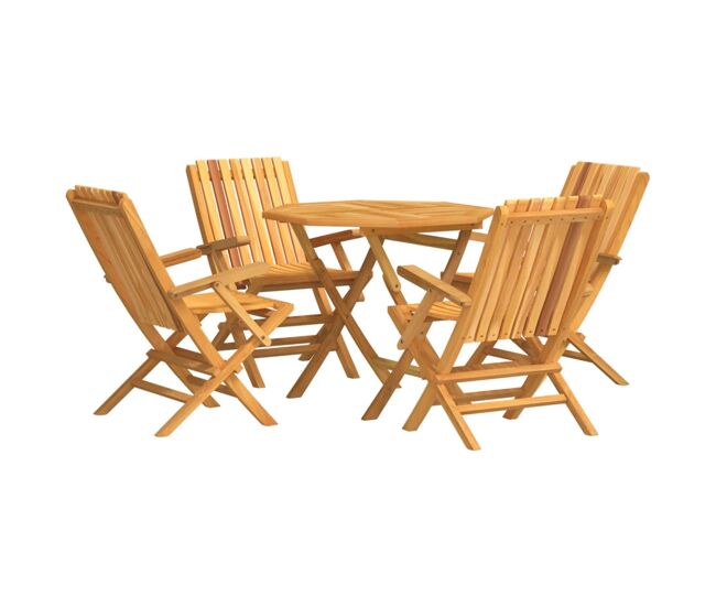 Juego de comedor para jardin 5 piezas madera maciza de teca con reposabrazos octa¡gono