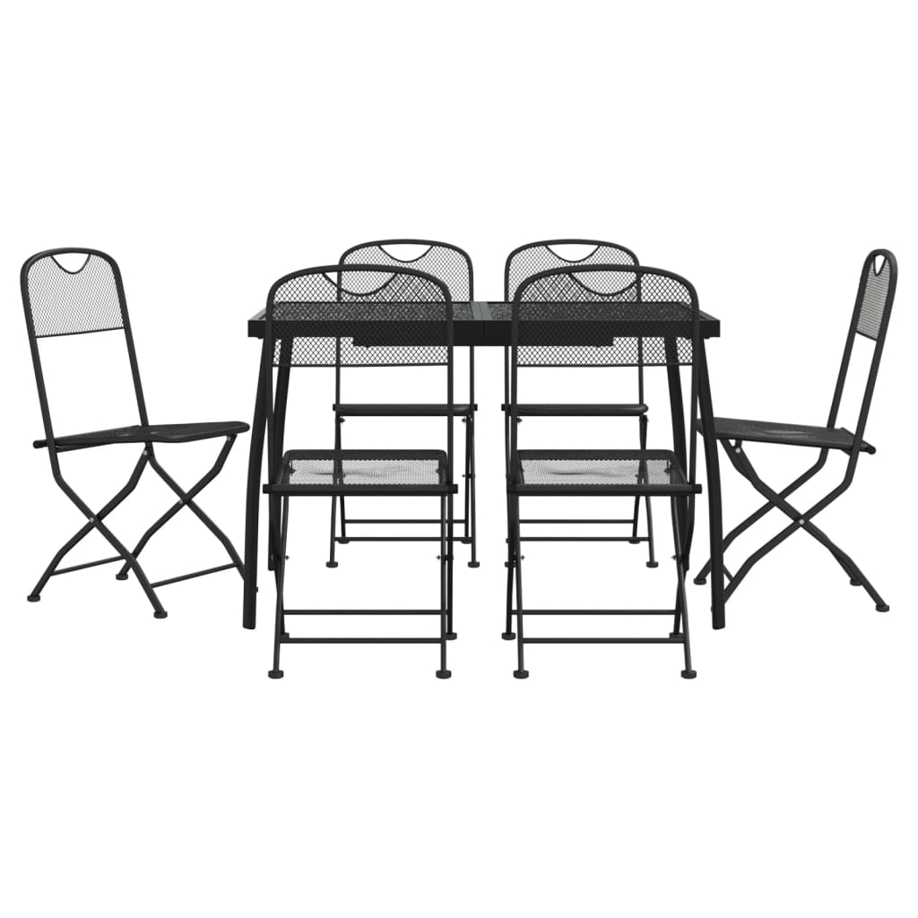 Juego de comedor de jardin 7 piezas malla metálica gris antracita