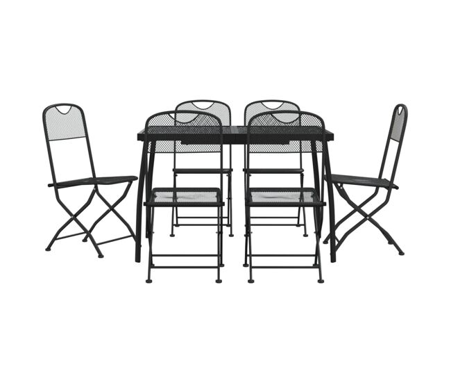 Juego de comedor de jardin 7 piezas malla metálica gris antracita