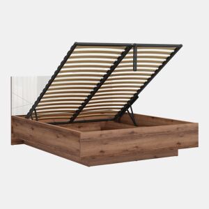 Cama baú Sven branco e madeira 160x200 com base ripas