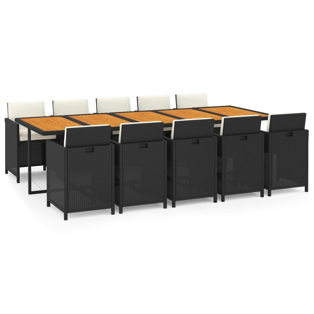 Juego comedor jardin 11 piezas con cojines ratán sintético negro 10x sillon + mesa