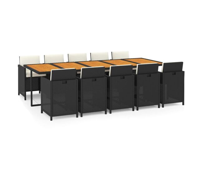 Juego comedor jardin 11 piezas con cojines ratán sintético negro 10x sillon + mesa