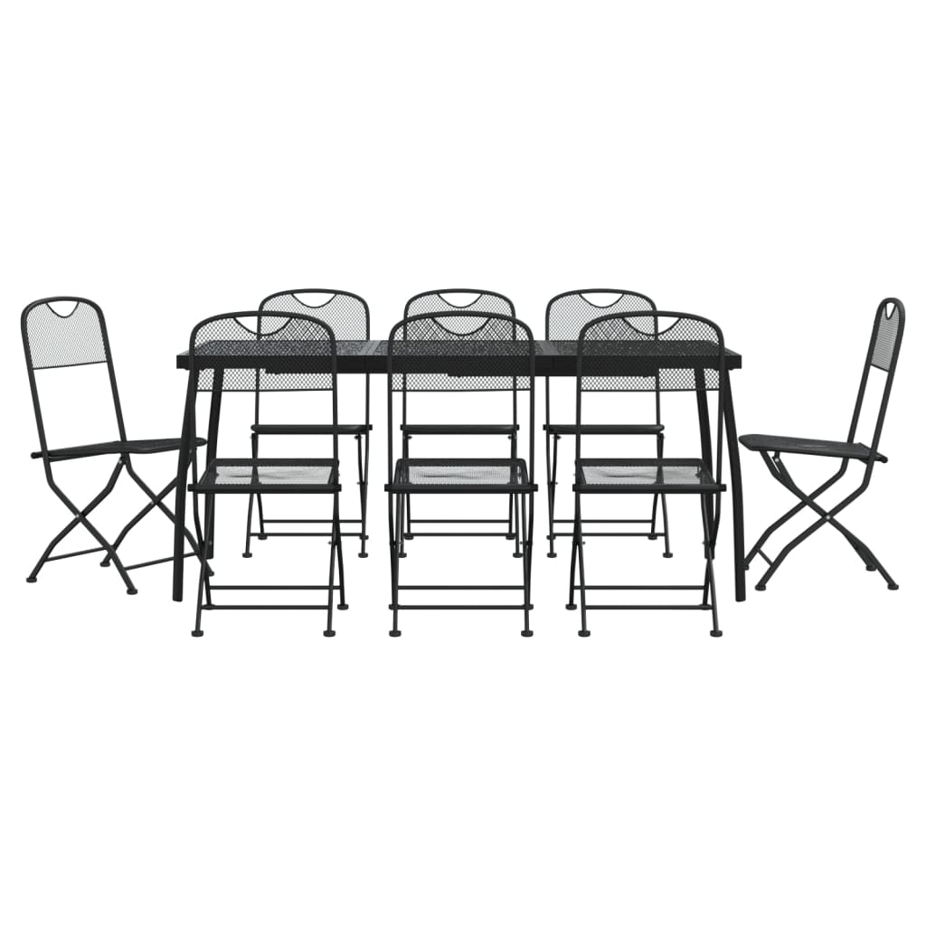 Juego de comedor de jardin 9 piezas malla metálica gris antracita