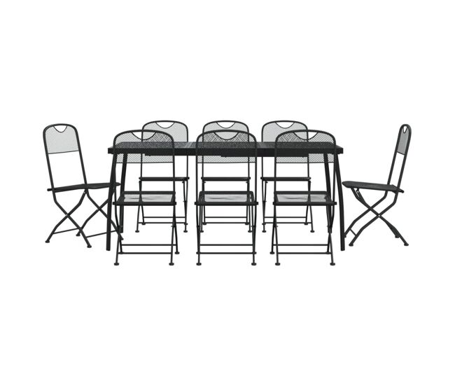 Juego de comedor de jardin 9 piezas malla metálica gris antracita