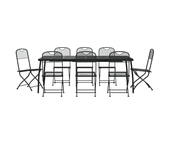 Juego de comedor de jardin 9 piezas malla metálica gris antracita