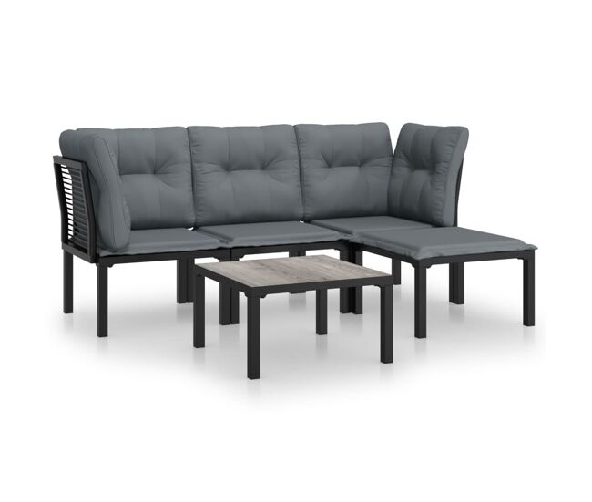Juego de muebles de jardin 5 piezas ratán sintético negro y gris