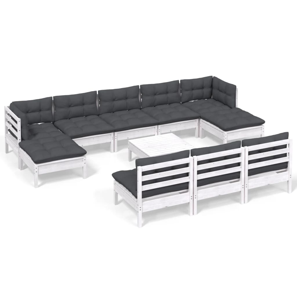 Muebles de jardin 11 piezas con cojines blanco madera de pino