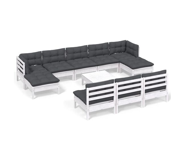 Muebles de jardin 11 piezas con cojines blanco madera de pino