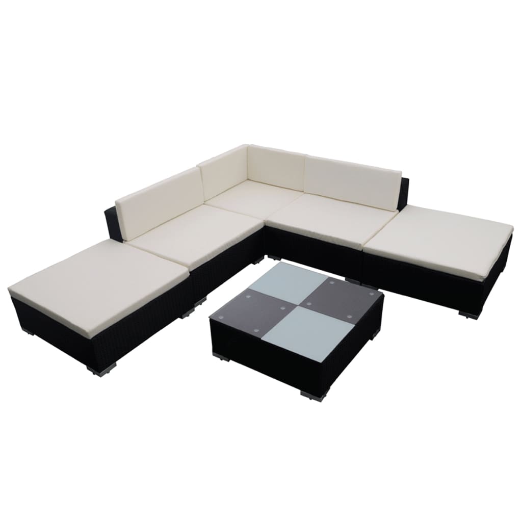 Set muebles de jardin y cojines 6 piezas ratán sintético negro