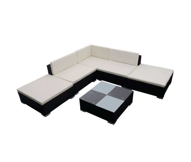 Set muebles de jardin y cojines 6 piezas ratán sintético negro