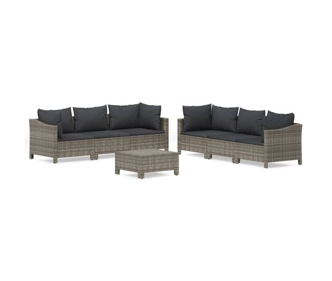 Set de muebles de jardin 7 piezas y cojines ratán sintético gris