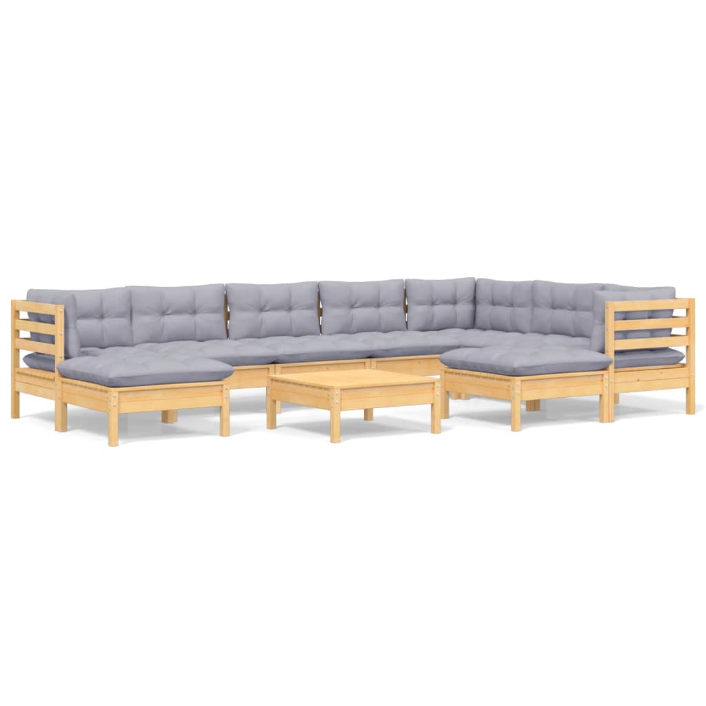 Juego de muebles de jardin 10 piezas y cojines madera maciza pino
