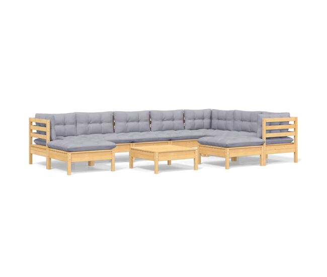 Juego de muebles de jardin 10 piezas y cojines madera maciza pino