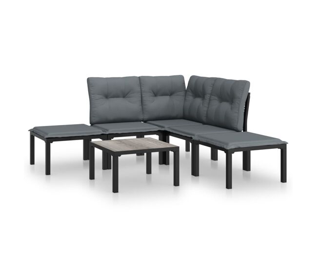Juego de muebles de jardin 6 piezas ratán sintético negro y gris