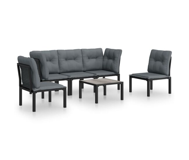 Juego de muebles de jardin 6 piezas ratán sintético negro y gris