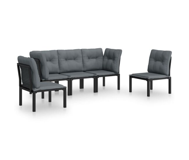 Juego de muebles de jardin 5 piezas ratán sintético negro y gris