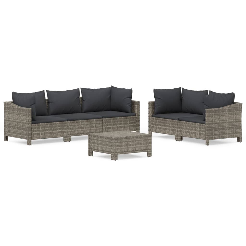 Set de muebles de jardin 6 piezas y cojines ratán sintético gris