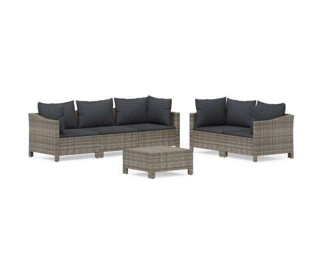 Set de muebles de jardin 6 piezas y cojines ratán sintético gris