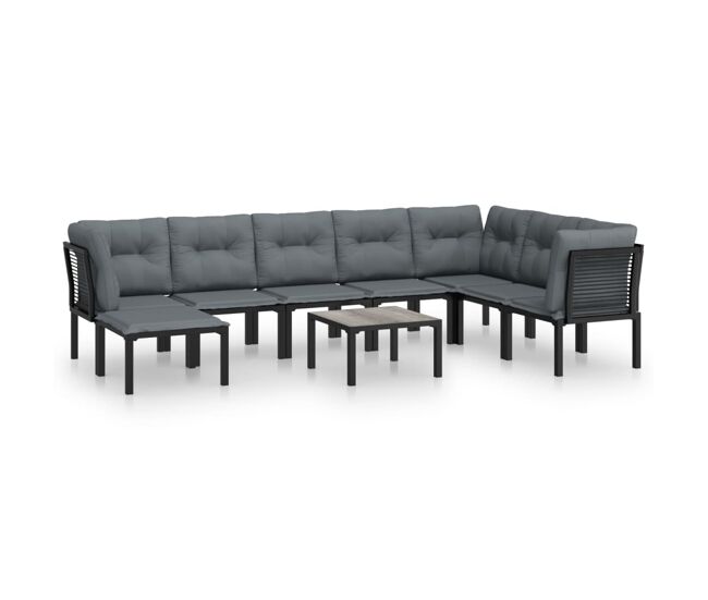 Juego de muebles de jardin 9 piezas ratán sintético negro y gris