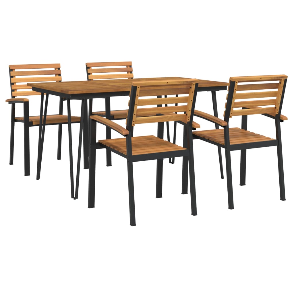 Juego de comedor de jardin 5 piezas madera maciza acacia y metal