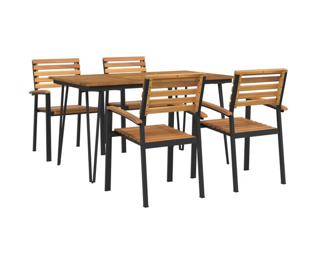 Juego de comedor de jardin 5 piezas madera maciza acacia y metal