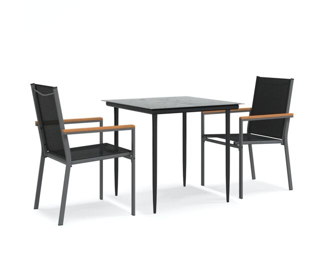 Juego de comedor para jardin 3 piezas acero y textilene negro