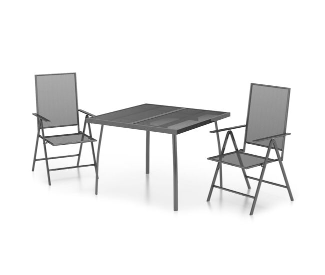 Juego de comedor de jardin 3 piezas acero gris antracita