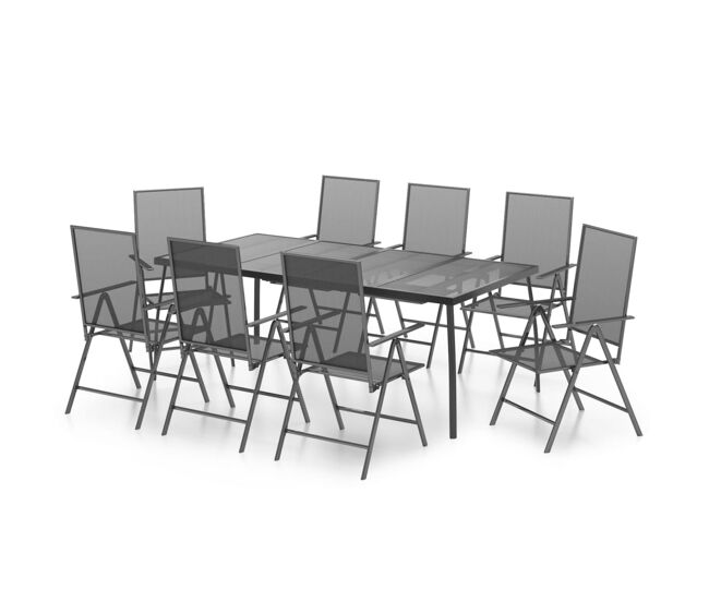 Juego de comedor de jardin 9 piezas acero gris antracita