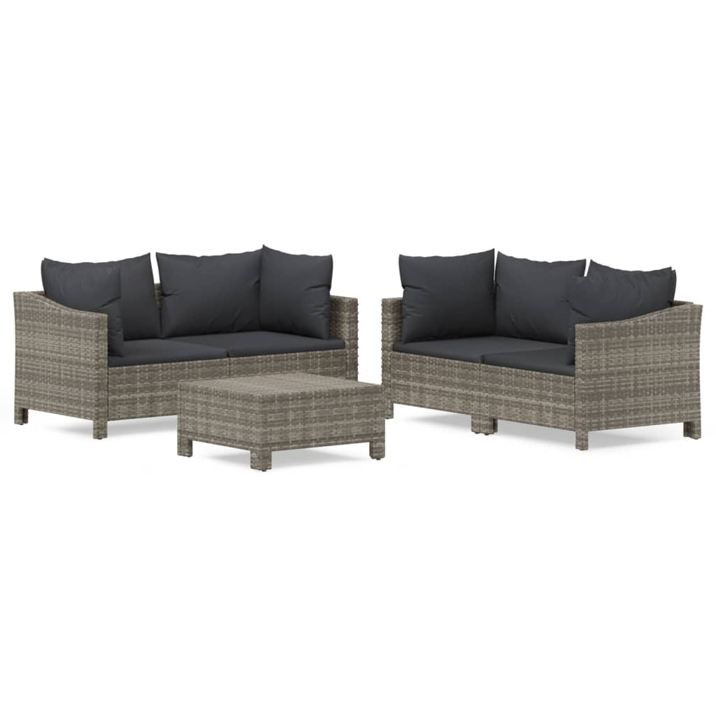Set de muebles de jardin 5 piezas y cojines ratán sintético gris