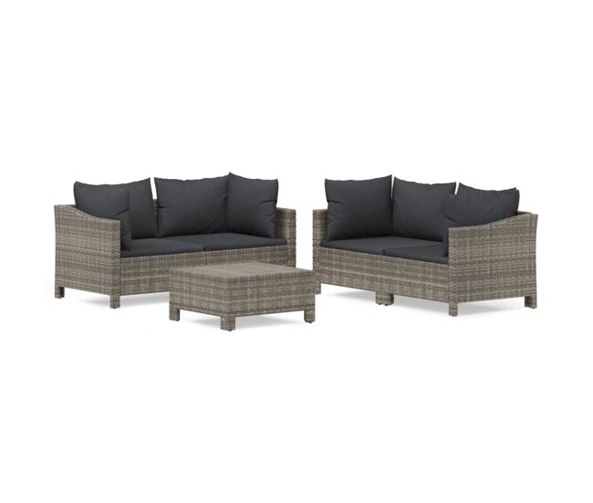 Set de muebles de jardin 5 piezas y cojines ratán sintético gris